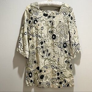 CHARLIE JOE Women’s Beige Abstract Floral Print Shift Dress Bell Sleeves Size M